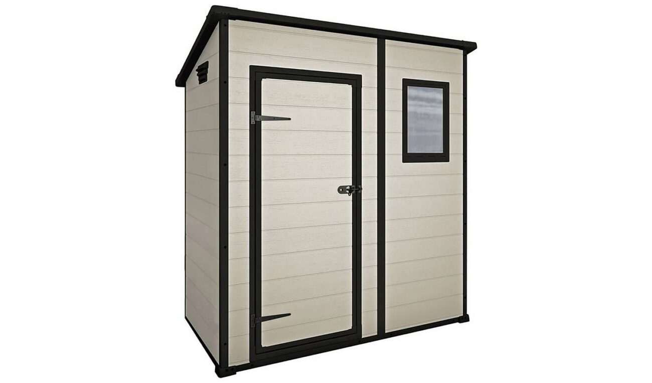 Keter Manor Pent 6x4ft Outdoor Garden Storage Shed with Window and Padlockable Door - Brown