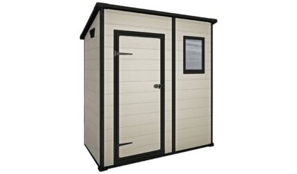 Keter Manor Pent 6x4ft Outdoor Garden Storage Shed with Window and Padlockable Door - Brown