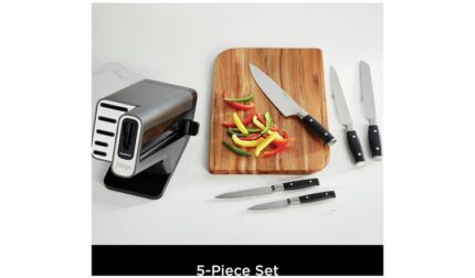 Ninja Stay Sharp 5-Piece Knife Block Set with Integrated Sharpener - Professional Forged German Stainless Steel Knives in Black