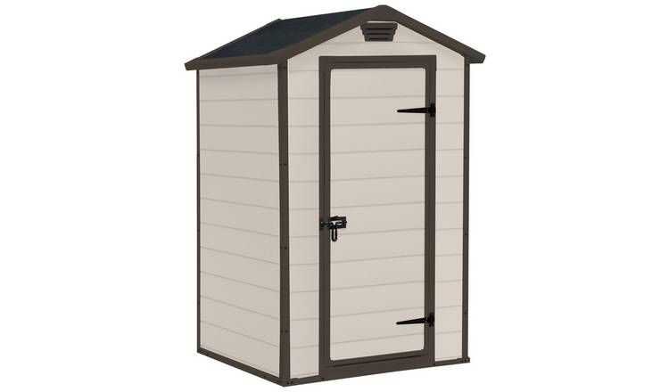 Keter Manor Apex 4x3ft Brown Outdoor Garden Storage Shed with Lockable Door