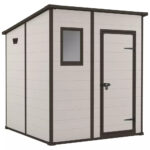 Keter Manor Pent 6x6ft: Durable Outdoor Garden Storage Shed with Window and Lockable Door - Brown