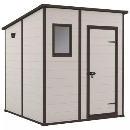 Keter Manor Pent 6x6ft: Durable Outdoor Garden Storage Shed with Window and Lockable Door - Brown