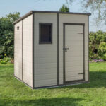Keter Manor Pent 6x6ft: Durable Outdoor Garden Storage Shed with Window and Lockable Door - Brown