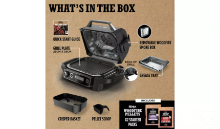 Ninja OG701UK Woodfire Electric BBQ Grill & Smoker - Authentic Woodfire Flavors, Versatile Outdoor Cooking