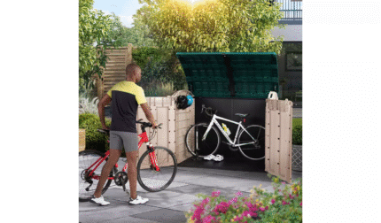 Keter Store It Out Ultra 2000L - Versatile Outdoor Storage Solution for Bikes, Garden Tools, and Wheelie Bins (Beige/Green)