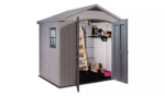 Durable Keter Factor Apex 8x6ft Beige/Brown Resin Garden Storage Shed with Double Doors and Window