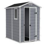 Keter Manor Grey 6x4 ft Durable Outdoor Plastic Garden Storage Shed with Window and Ventilation