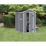 Keter Manor Grey 6x4 ft Durable Outdoor Plastic Garden Storage Shed with Window and Ventilation