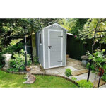 Keter Manor Grey 6x4 ft Durable Outdoor Plastic Garden Storage Shed with Window and Ventilation